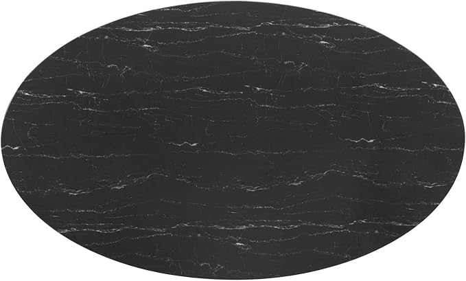 Modway Lippa Oval 78" Artificial Marble Mid-Century Modern Dining Table in White Black