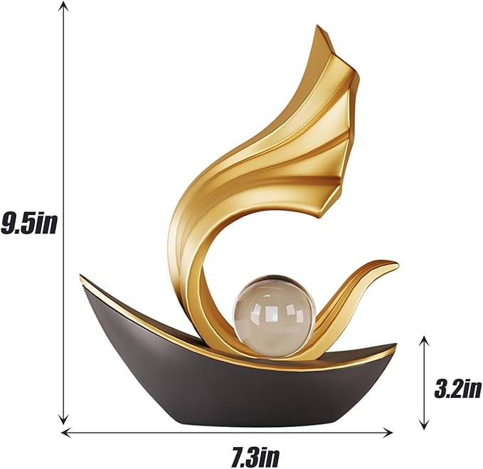 Modern Nautical Sailboat Sculpture | Abstract Art Boat Statue | Living Room, Coffee Table, TV Stand & Boat Bookshelf Deco (Black)