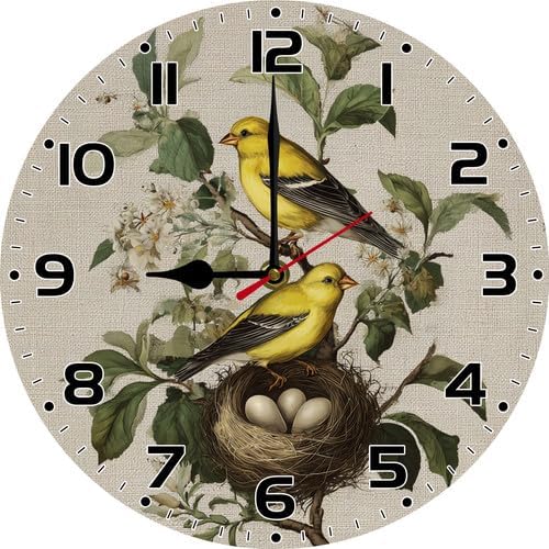 FemiaD Retro Bird Wall Clock 10inch Silent Non-Ticking Battery Operated Quartz Round Wooden Wall Clock Decorative for Kitchen Bedroom Living Room Home Decor