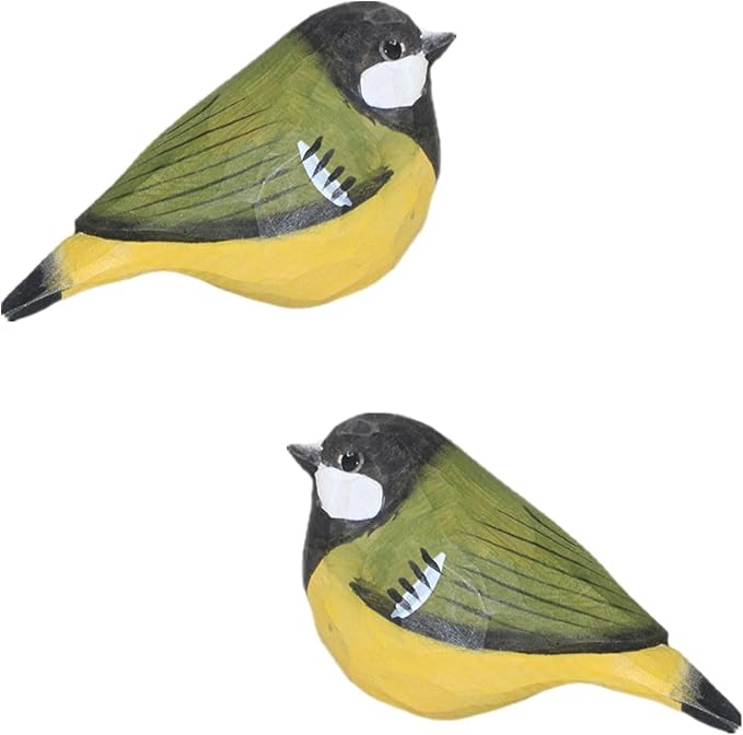 2PCS Small Carved Wooden Birds, Handmade Bird Statue Carved Rustic Animal Bird Sculpture Miniature Art Carve Small Animal for Home Decor. (Green)