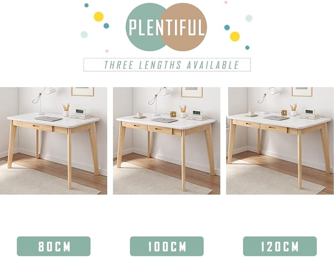 IOTXY Solid Wood Writing Desk - Home Office Workbench Desk with Drawer, 39.37" Width Laptop Computer Work Study Table in White