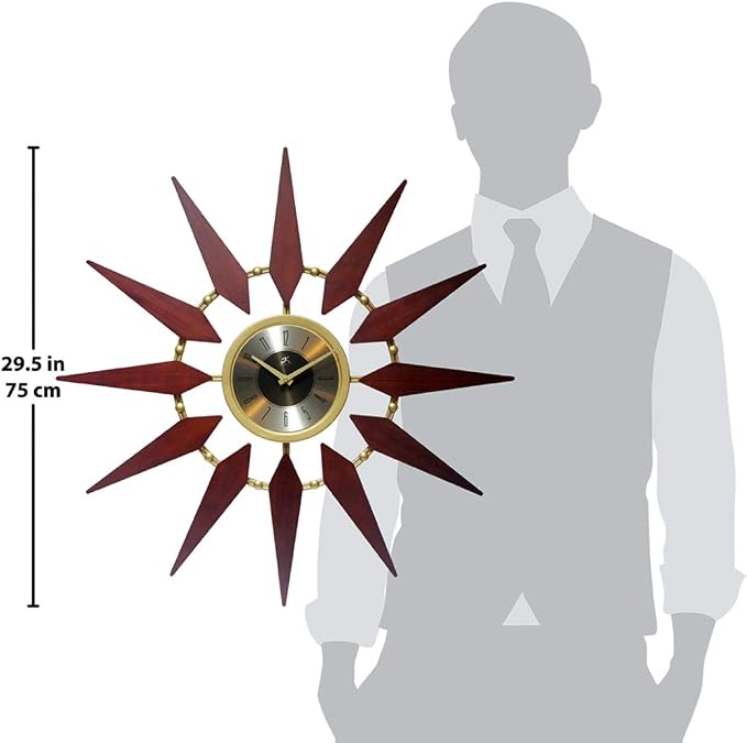 Infinity Instruments Orion Starburst Wall Clock Mid Century Modern 30 inch Large Mid Century Modern Clock Mid Mod Decor Living Room Dining Room Bedroom Retro Quartz Movement