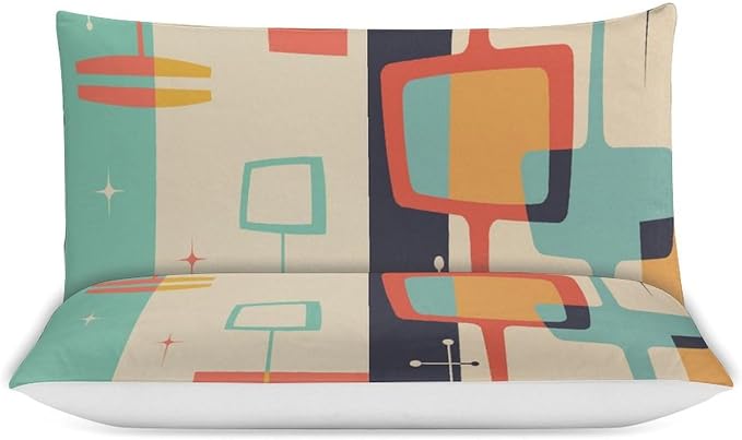 Mid Century Duvet Cover Queen Retro Atomic Bedding Set, Rainbow Grid Comforter Cover Vintage Fifties 1950s Bed Set，Abstract Art Bedding 3 Piece (1 Duvet Cover 86"x70" + 2 Pillow Sham 20"x30")
