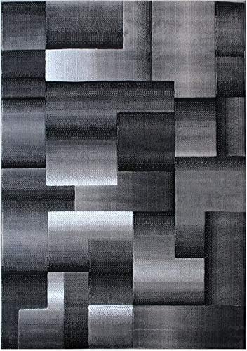 HR 8’ x 10’ Rug in Shadow- Premium Quality Silver/Black/Gray Abstract Geometric Modern Squares Pattern Area Rug - Contemporary Styling for Living Room, Bedroom - Unique Home Décor