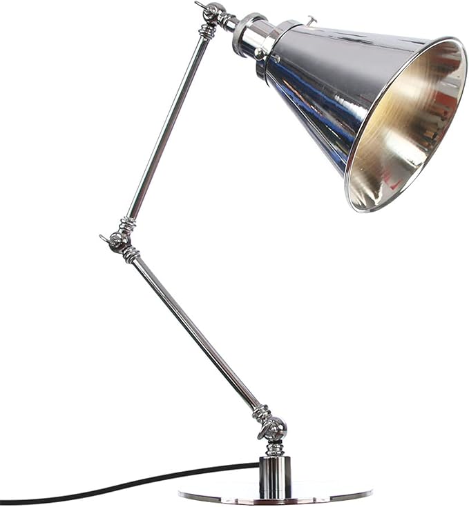 Makeup Vintage Desk Lamp, Industrial Metal Task Table Lamp with Adjustable Swing Arm, Bedroom Bedside Night Light Cafe Antique Reading Lighting,Chrome