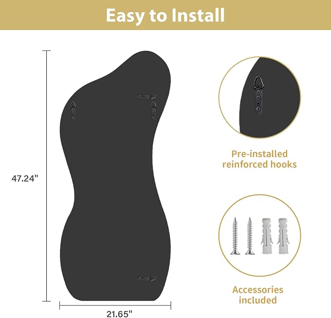 Large Irregular Wall Mirror 47.2"x22", Unique Shaped Black Asymmetrical Mirror, Modern Oblong Wavy Mirror for Living Room,Bathroom,Entryway,Dining Room