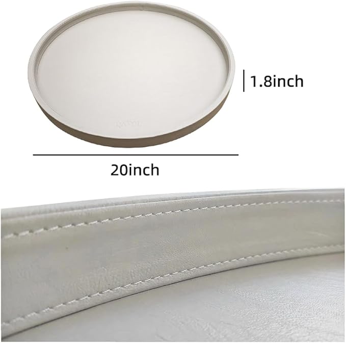 20 x 20 inches High-end Luxury Leather Round Oversized Service Tray, Ottoman & Coffee Tray for Family Dinner, Out-of-House Picnic, Party Essential (20 inch Beige)