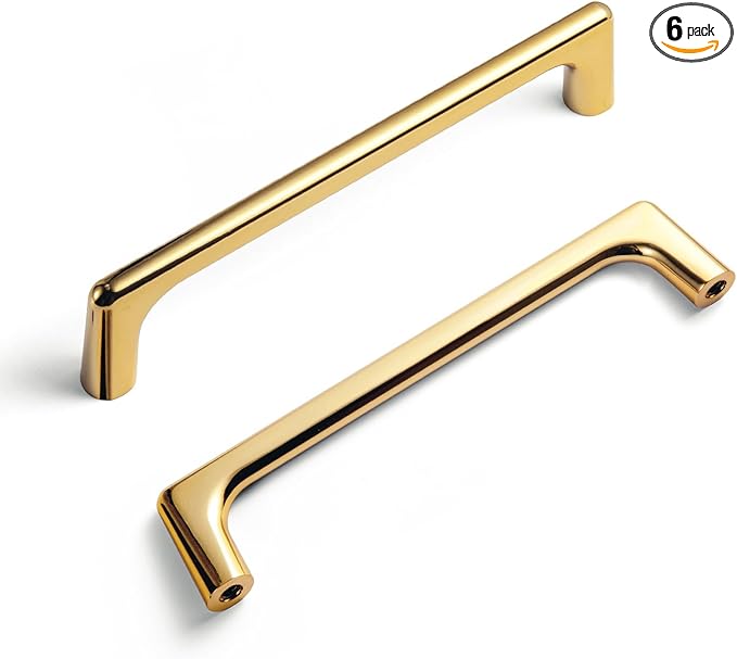 Goo-Ki Polished Rich Gold Cabinet Pulls with 5'' Hole Centers, Modern Style Zinc Alloy Cabinet Handles for Dresser,Wardrobe,Cupboard- 6 Pack……