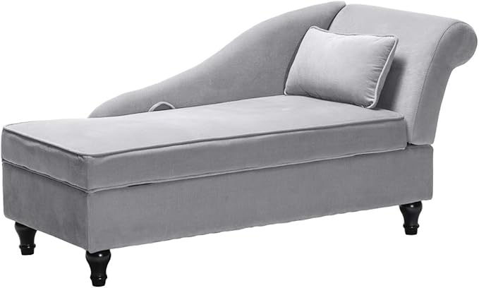 Storage Chaise Lounge Indoor Upholstered Sofa Recliner Lounge Chair for Living Room Bedroom Gray Velvet (Right Armrest)