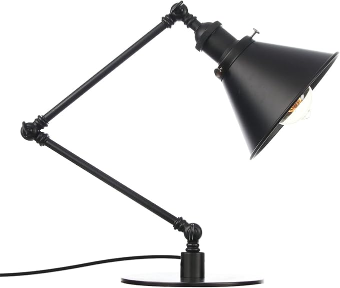Makeup Vintage Desk Lamp, Industrial Metal Task Table Lamp with Adjustable Swing Arm, Bedroom Bedside Night Light Cafe Retro Reading Lighting,Black