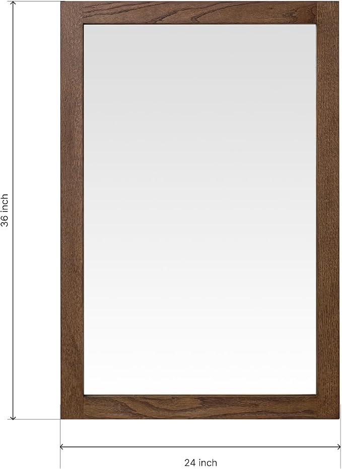 ARIEL Rectangular Wooden Mirror 24" x 36" in Brown Oak, Flexible Horizontal/Vertical Hanging for Bathroom, Vanity, Entryway & Living Room Decor, Farmhouse Style