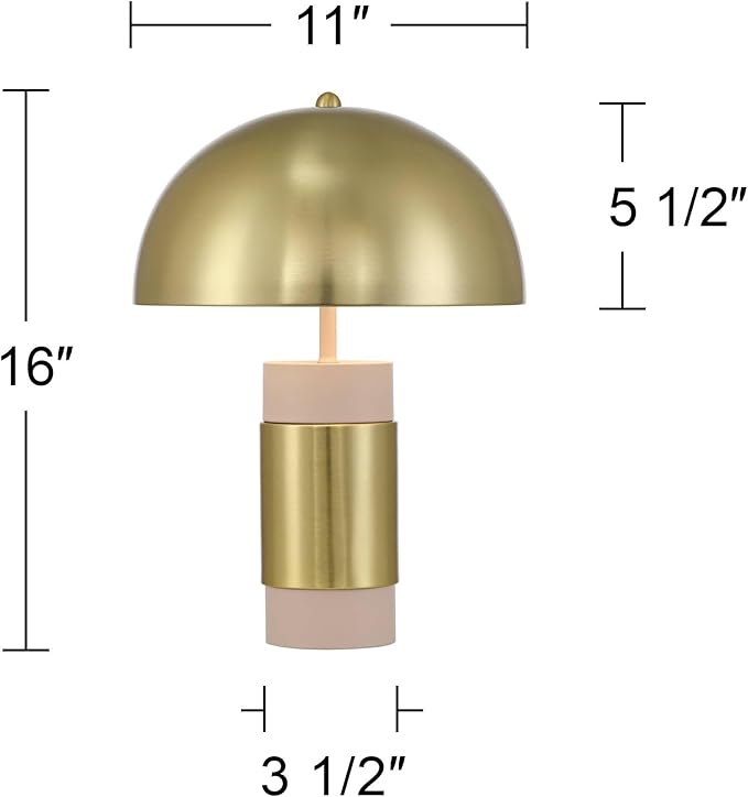 360 Lighting Delia 16" High Small Mushroom Mid Century Modern Accent Table Lamp Gold Antique Brass Finish Metal Single Shade Living Room Bedroom Bedside Nightstand House Office Home Reading