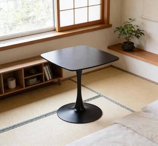 31.5 inches Black Square Dining Table for 2, Special Kitchen Table with Tulip Shape & Metal Pedestal Base, Mid Century Modern Bistro Tulip Table for Kitchen, Small Space, Cafe