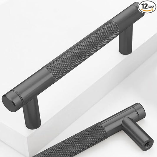 12 Pack 3 3/4 Inch 96 mm Black Barrel Cabinet Pulls Cupboard Aluminum Handles Drawer Pull Cabinet Handles