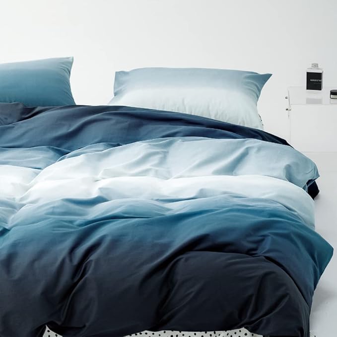 Pureant Blue White Gradient Comforter Sets King Solid Ocean Sea Blue Bedding Comforters Cotton Modern Plain White and Sky Blue Gradient Soft Quilts Farmhouse Abstract Art Watercolor Comforters Warm