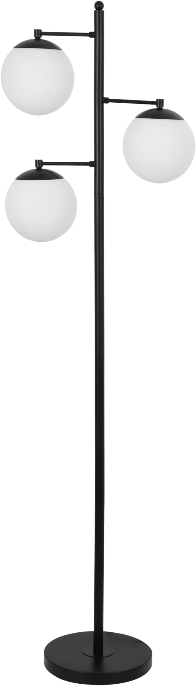 JONATHAN Y 66" Black Modern 3-Light Metal Cylinder Floor Lamp Mid-Century Tree Standing Lamp for Living Room Bedroom with White Glass Globe Shades LED Bulbs Included JYL3087B