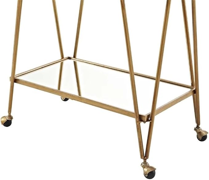 Riverbay Furniture Mid-Century Bar Cart, Mirrored Top and Shelf, Gold Finish, Iron Frame, 30" W x 17.38" D x 31.75" H, Mobile Design with Castors, Stylish Home Storage