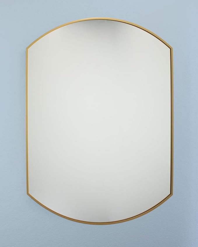 Harper Crescent Wall Mirror 30”x36” Over Sink Bathroom Mirror, Arched Arc Tempered Glass “Brass” Vanity Mirror, Great for Hallway/Entryway/Bedroom, Hangs Horizontal/Portrait/Vertical/Landscape, Gold