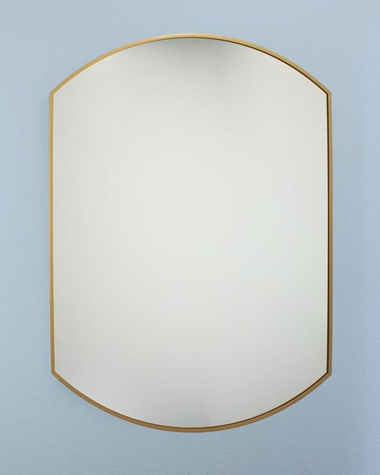 Harper Crescent Wall Mirror 30”x36” Over Sink Bathroom Mirror, Arched Arc Tempered Glass “Brass” Vanity Mirror, Great for Hallway/Entryway/Bedroom, Hangs Horizontal/Portrait/Vertical/Landscape, Gold