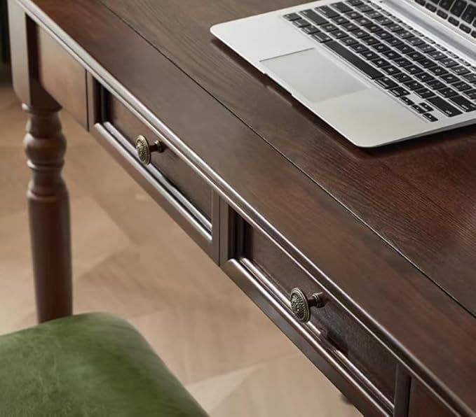 ADORZ Walnut Desk with Drawers, 47 Inch French Country Desk Solid Wood Writing Desk for Home Office, Study Workspace or Bedroom (Walnut, 47 inches)