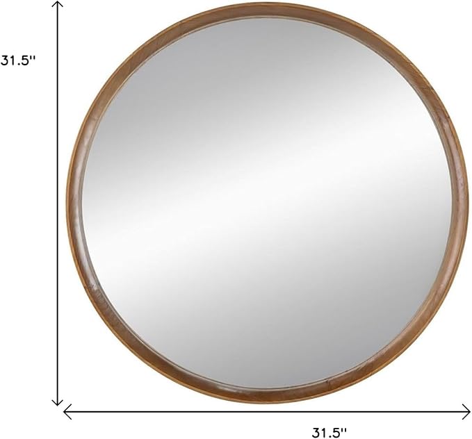HomeRoots 32" Brown Round Framed Accent Mirror