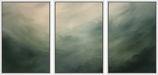 SIGNWIN Framed Canvas Print Wall Art Set Green Abstract Cloudy Landscape Illustrations Modern Art Decorative Boho Relax/Zen Nordic for Living Room, Bedroom, Office - 24"x36"x3 White