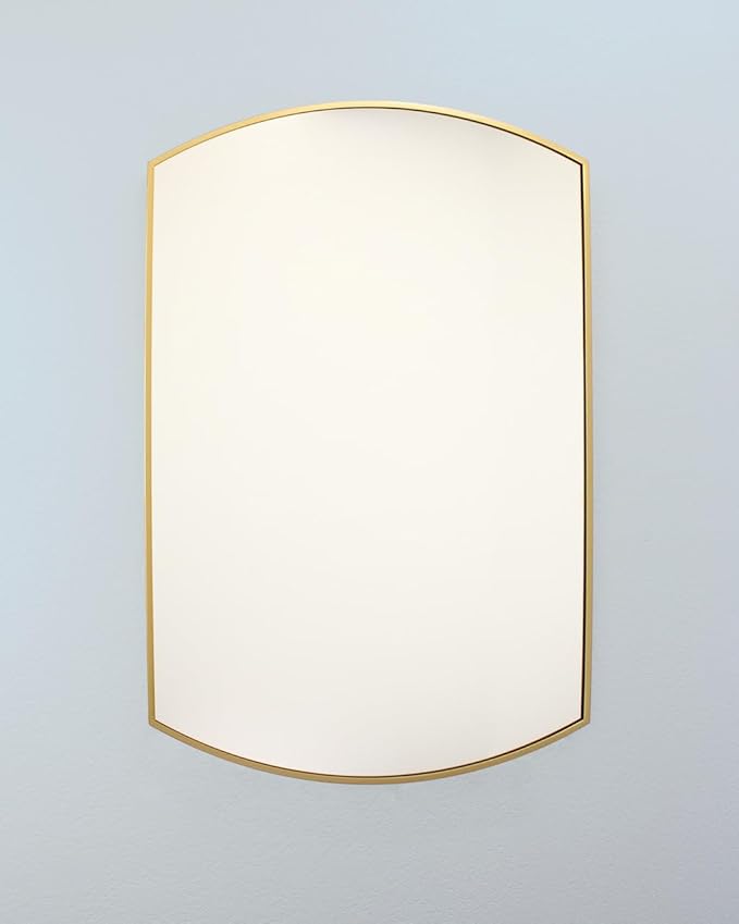 Harper Crescent Wall Mirror 24”x36” Over Sink Bathroom Mirror, Arched Arc Tempered Glass “Brass” Vanity Mirror, Great for Hallway/Entryway/Bedroom, Hangs Horizontal/Portrait/Vertical/Landscape, Gold