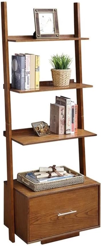 Convenience Concepts 3 tier American Heritage Ladder Bookcase with File Drawer, Dark Walnut