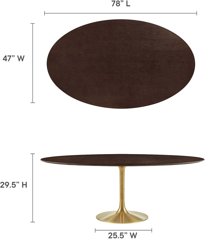 Modway Lippa Dining Table, 78", Gold Cherry Walnut