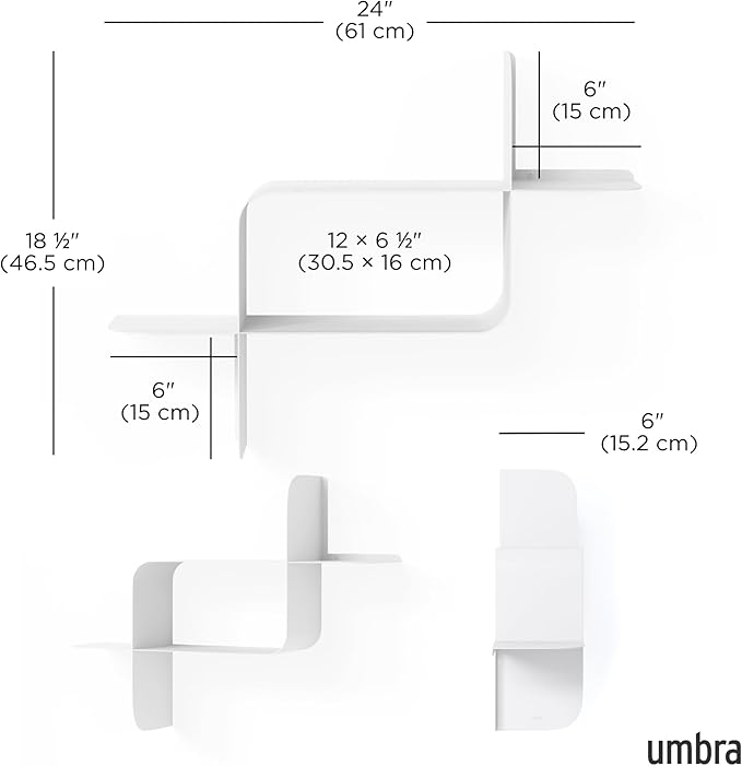 Umbra Montage Floating Wall Shelf, Metal, Set of 2, White