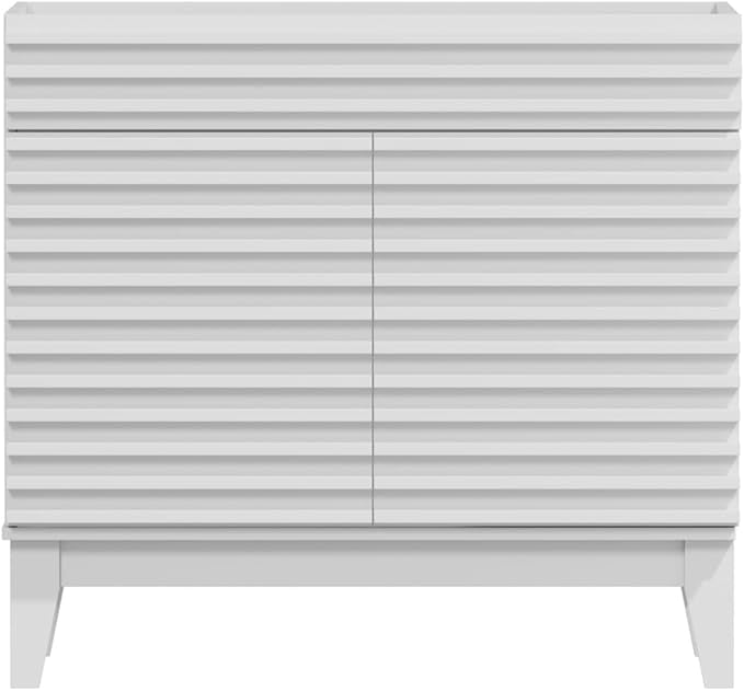 ROOMTEC 36" Bathroom Vanity, Mid-Century Freestanding Bathroom Vanity Cabinet with Storage, Particleboard Frame with Wood Grain Laminate, White(Sink Basin Not Included)