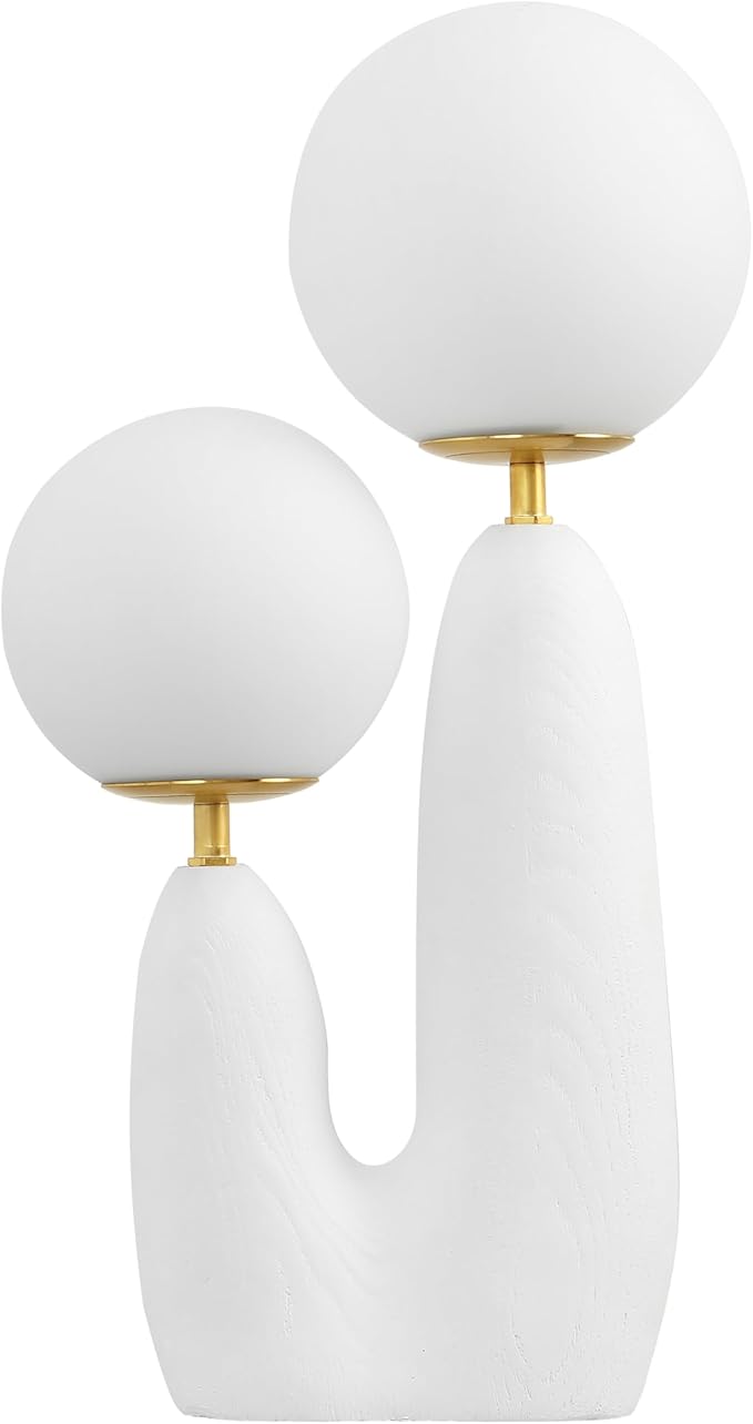 JONATHAN Y JYL4065B Oda 17.75" 2-Light Modern Bohemian Resin/Iron/Frosted Glass Danish Cactus LED Table Lamp for Bedroom, Living Room, Office, College, Nightstands and Coffee Table, White/Brass Gold
