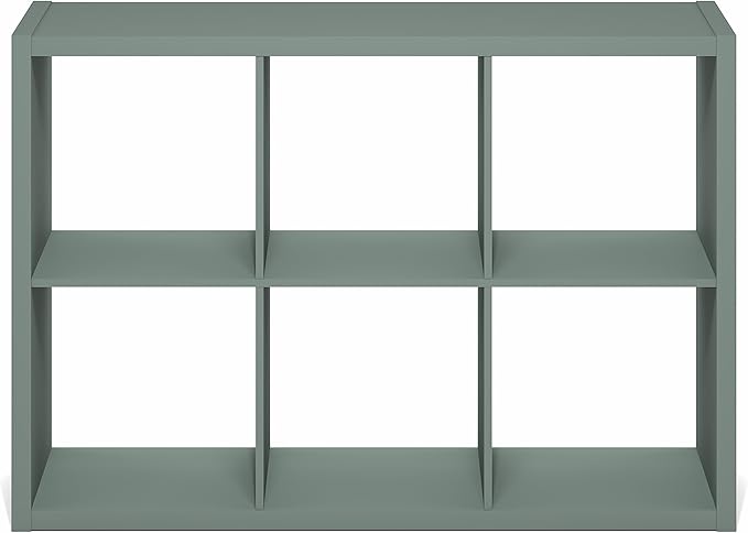 Furinno Cubicle Book Shelf, 6-Cube Bookshelf, Extra Thick Frame Horizontally & Vertically Reversible Bookcase with Open Back, 14.6" x 44" x 30", for Living Room, Bedroom, Home Office, Sage Green