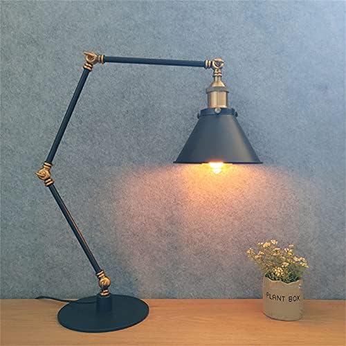 Industrial Metal Desk Lamp with Adjustable Swing Arm - Vintage Bedside Table Light for Bedroom, Retro Cafe Reading Lamp in Black and Gold Finish
