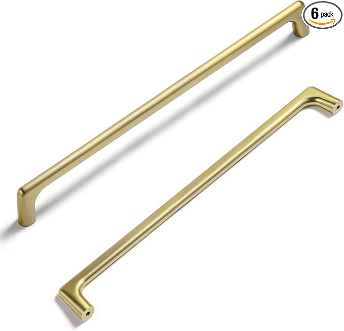 Goo-Ki Brushed Gold Cabinet Pulls with 10'' Hole Centers, Modern Style Zinc Alloy Cabinet Handles for Dresser,Wardrobe,Cupboard- 6 Pack