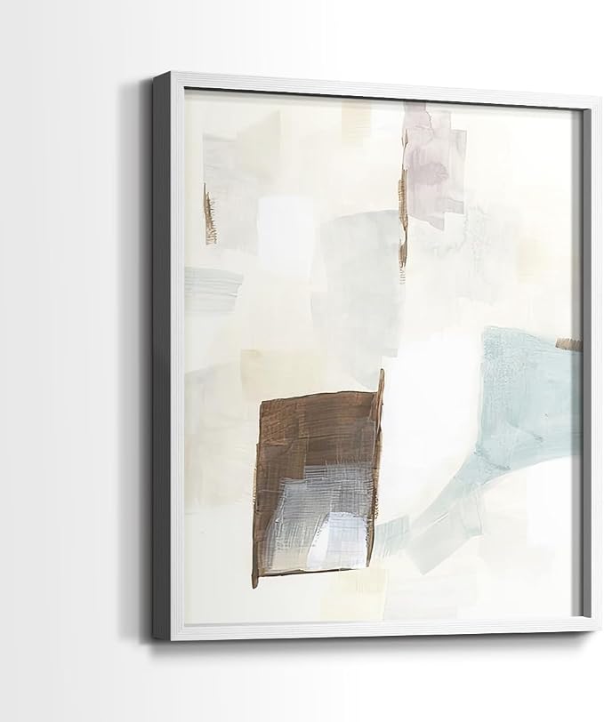 Renditions Gallery Set of 2 Peel & Stick Framed Prints, Abstract Wall Art, Minimalist Color Block Brush Strokes Wall Decor, Re-Stickable - Ready to Hang - 11"x14" - White Frame LT588