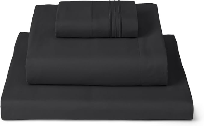 Mellanni Twin Sheets Set - 3 PC Iconic Collection Bedding - Hotel Luxury, Extra Soft, Cooling Bed Sheets - Wrinkle, Fade, Stain Resistant (Twin, Black)