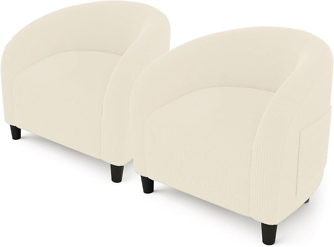 GarveeHome Accent Barrel Chair Set of 2 Corduroy Club Chair Elegant Armchair Cozy Backrest for Living Room Bedroom Reception Room Office(Beige)