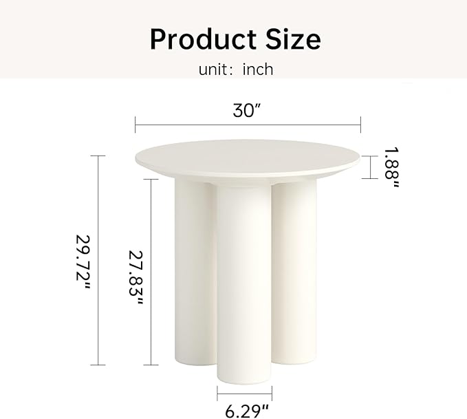 30" Round Dining Table Circular White Kitchen Table for 1-2 Person, Modern Dinner Tables for Kitchen, Living Room, Bar, Small Apartment Space Saving, Table Only