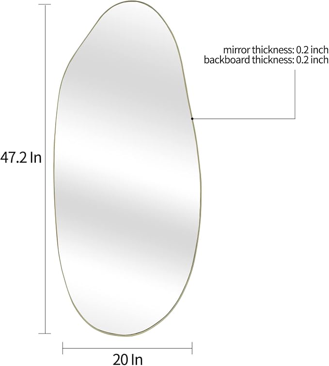 Irregular Mirror, 47.2"x20" Large Asymmetrical Mirror for Wall, Gold Abstract Frameless Mirrors, Modern Unique Shaped Mirrors for Living Room Bathroom Bedroom Entryway Hallway Fireplace