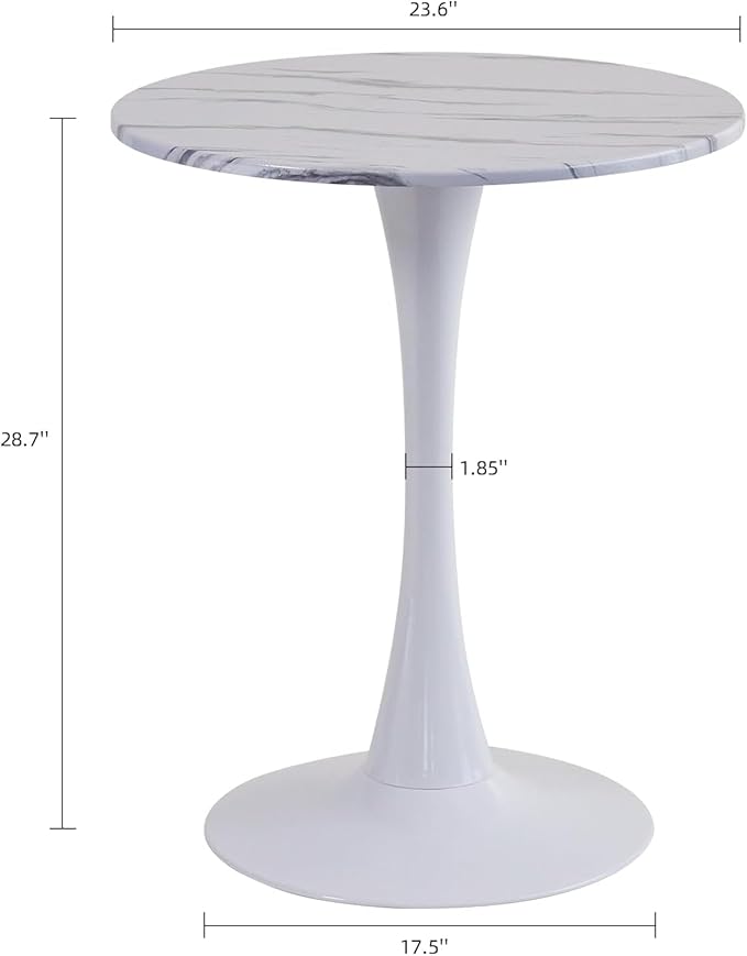 Round Dining Table, 24" Circle Tulip Table with Thickened Tabletop & Metal Pedestal, Mid Century Modern Bistro Table for Kitchen, Small Places, Living Room, Cafe (Marble White)
