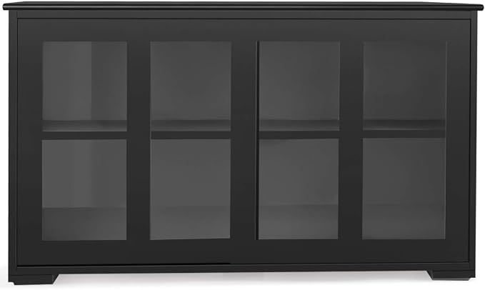 Giantex Buffet Sideboard, Wood Credenza with Sliding Doors, Storage Cabinet with Adjustable Shelf, Modern Console Table, Kitchen Cupboard, Buffet Pantry, Living Room Dining Room Furniture (Black)