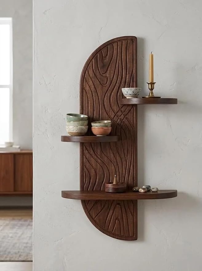 Wood Arched Wall Shelf| Mid-Century Modern Wall Art| Hallway, Kitchen, Bedroom Wall Decor| Floating Plant Stand