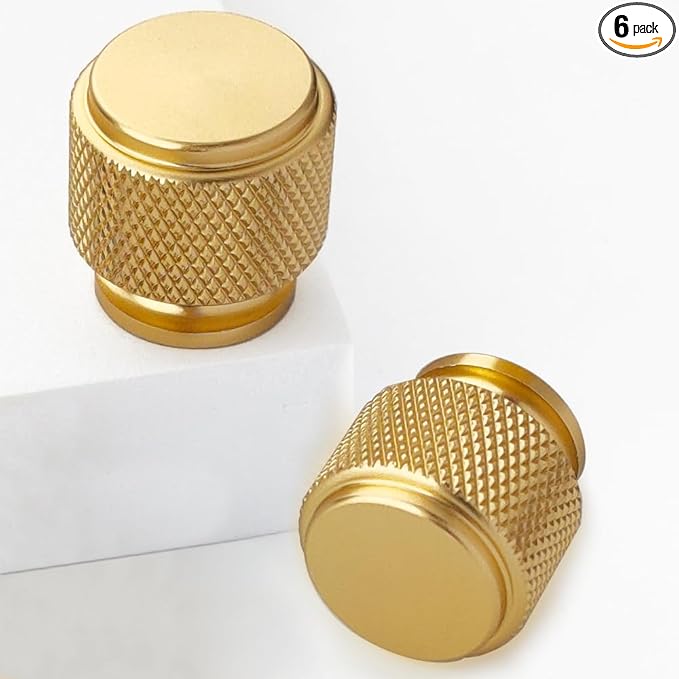 6 Pack 1 Inch Cabinet Knobs Gold Cupboard Aluminum Knobs Drawer Knobs Cabinet Knob