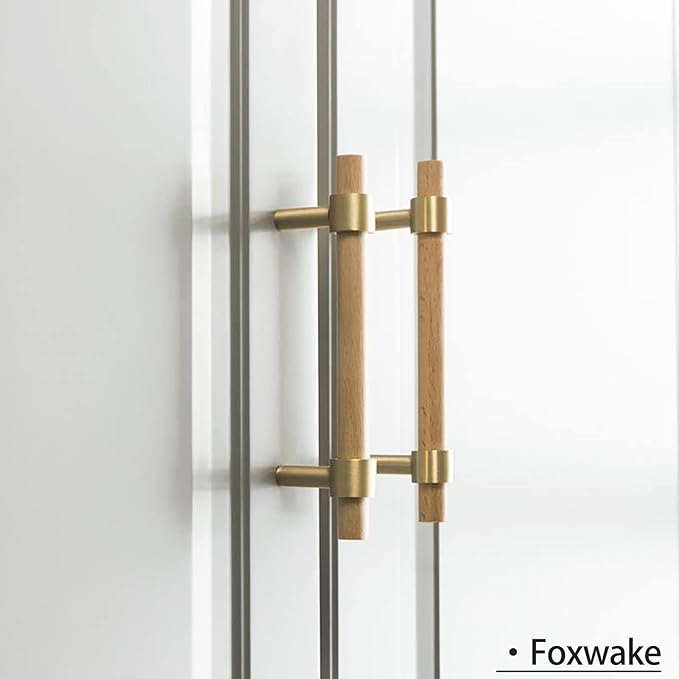 Wood and Brass Dresser Handles 0~3 Inch Double Hole 4Set Adjustable Center to Center Euro Scandi-Modern Kitchen Cabinet Pull, Unfinished DIY Wood and Metal Drawer Knob