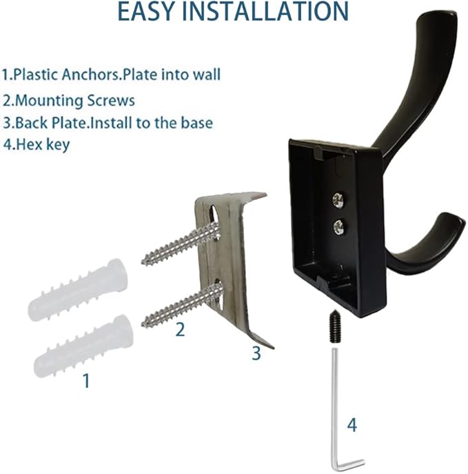 Black Coats Towels Hooks,Towel Robe Clothes Coat Hooks,Heavy Duty Wall Mount Hooks for Bath Bedroom Kitchen Pool Garage Hotel,2 Pack