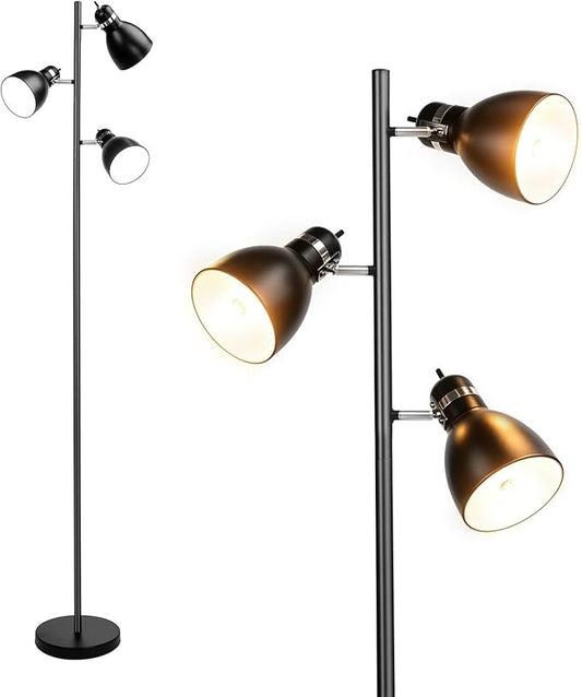 FIRVRE Modern Reading Floor Lamp, Industrial 3-Light Standing Lamp, Black Adjustable Rotation Heads, Modern Multi Head Reading Floor Lights, E26 Base