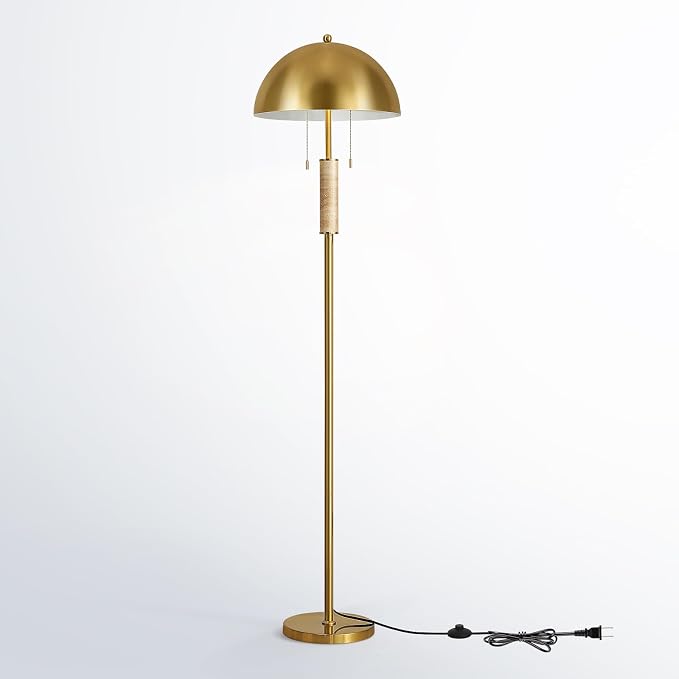Modern Floor Lamp for Living Room - 62" Tall Standing Lamp Mid Century Gold Corner Floor Lamp with Foot Switch and Unique Travertine Decor Pole Floor Reading Lamp for Bedroom Office