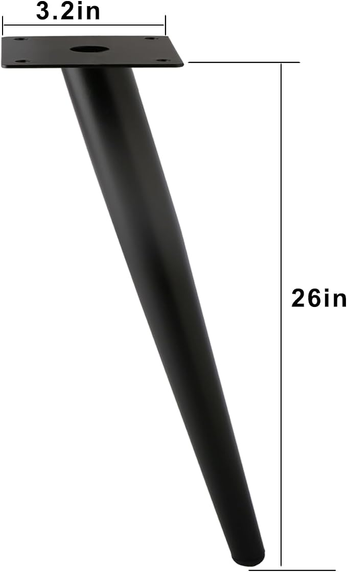 Oblique Furniture Leg 26 Inch, Slant Tapered Metal Coffee Table Legs 4pcs, Mid Century Modern Sofa Cabinet Feet Black for Home DIY Project