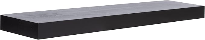 Kate and Laurel Havlock Modern Natural Floating Shelf; 36 x 8; Black; Functional Bathroom and Kitchen Shelf for Storage and Display of Picture Frames or Plants